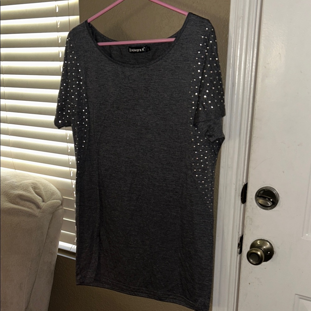 Allegra Dark Gray Studded Short Sleeve Top